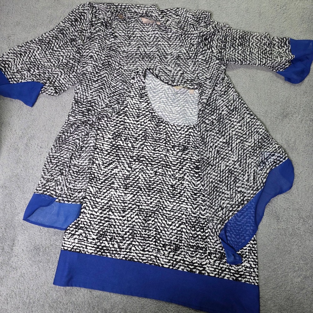Coral Bay Womens 1X Twin Set Top Blue Black White Chevron Cardigan Tank WPCW0333